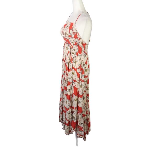 Free People Red and Cream Floral Midi Dress - Picture 3 of 8